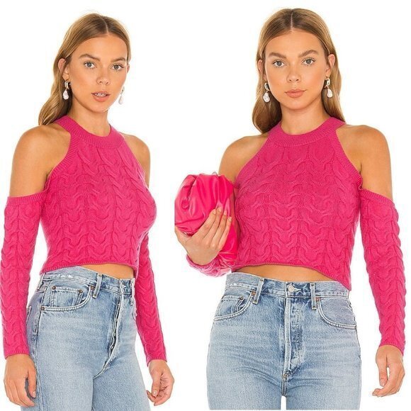 MAJORELLE Jessica Crop Sweater in Hot Pink